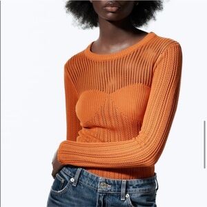 Zara  Corset Terracotta Knit Sweater